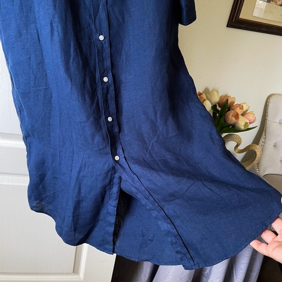 Frank & Eileen Rory Maxi Dress Button-Down Linen Navy Blue Medium EUC - Picture 3 of 8